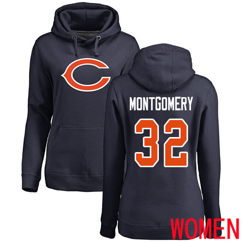 Chicago Bears Navy Blue Women David Montgomery Name and Number Logo NFL Football 32 Pullover Hoodie Sweatshirts